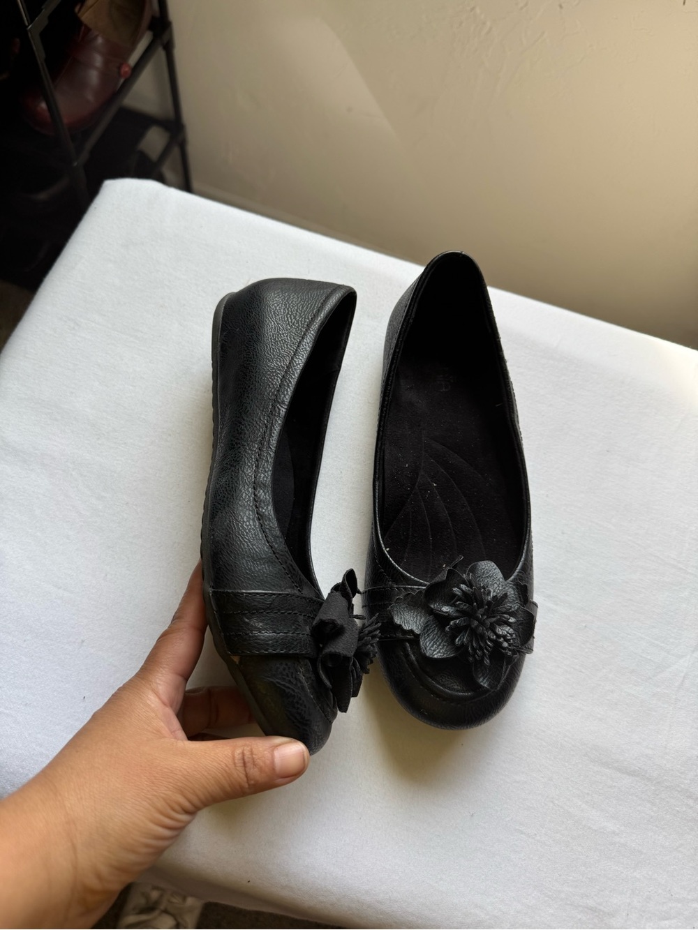 Y2K Reclaimed Vintage Black ballet flats with floral detail Size 7.5